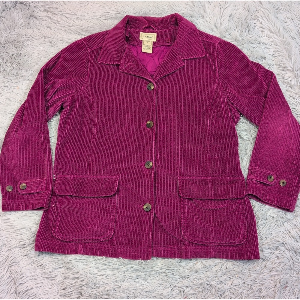 L.L. Bean Jacket Womens L Petite Purple Corduroy Casual Comfort Removable Liner